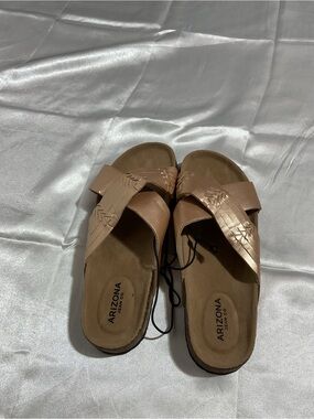 Arizona Jean Company Women's Woven Crisscross Slide Sandals in Nude Tan